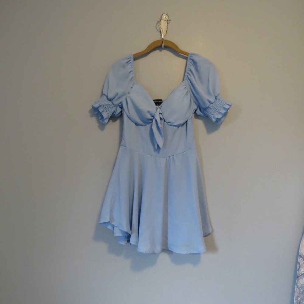 1412 Light Blue Puff Sleeve Romper Smocked Flowy Sz M